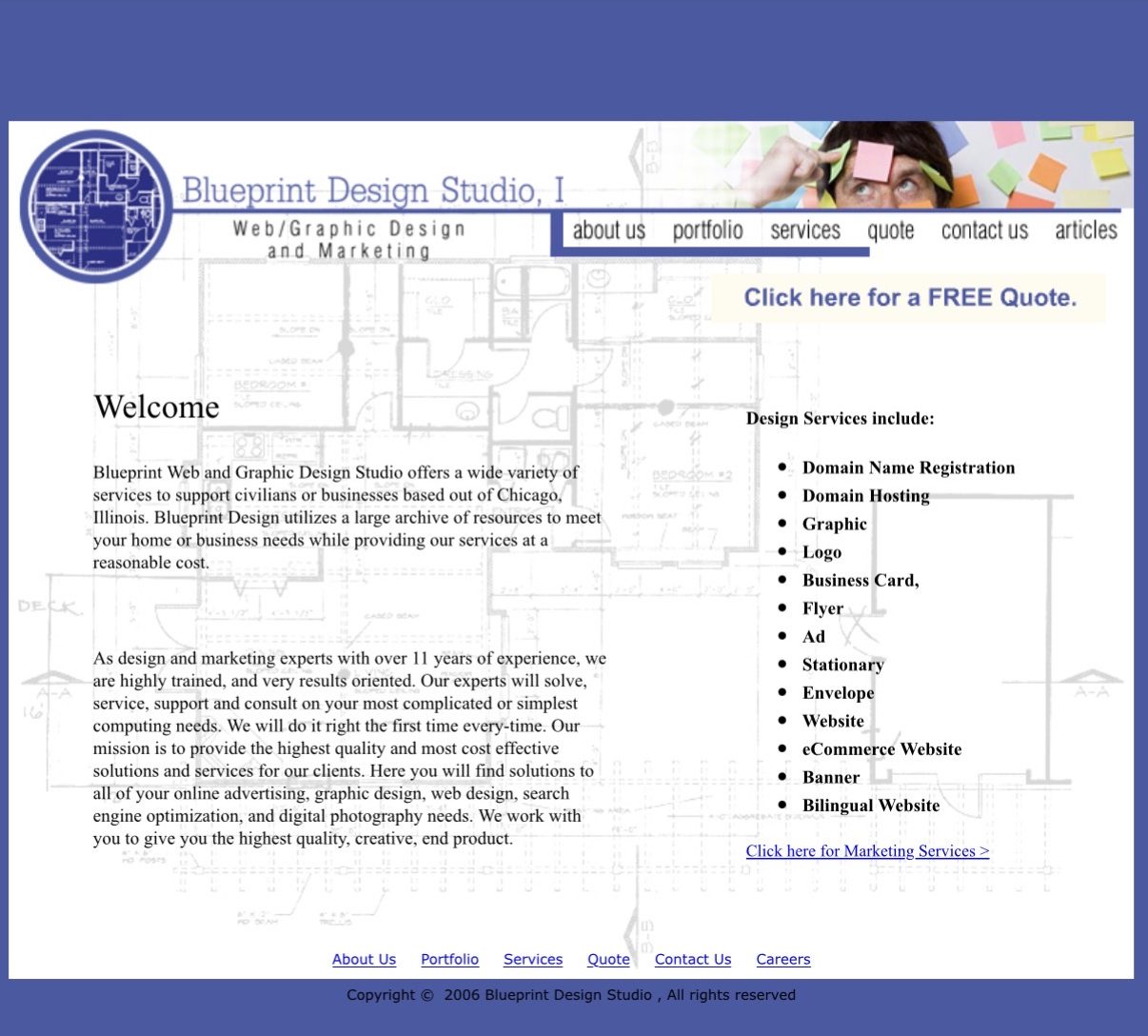 Archived Blueprint Design Studio website screenshot from 2006