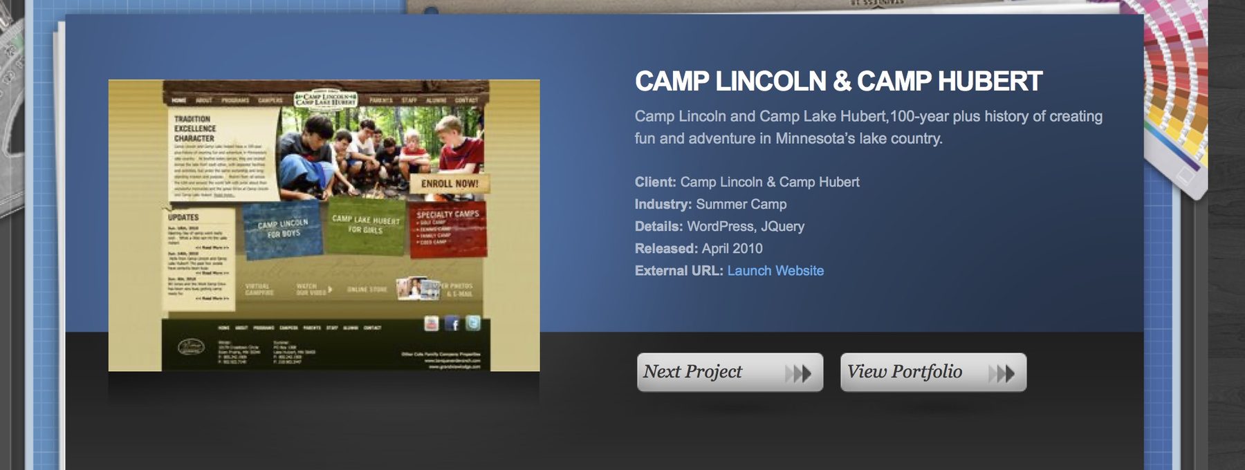 Archived Camp Lincoln and Camp Hubert case study from Blueprint Design Studio