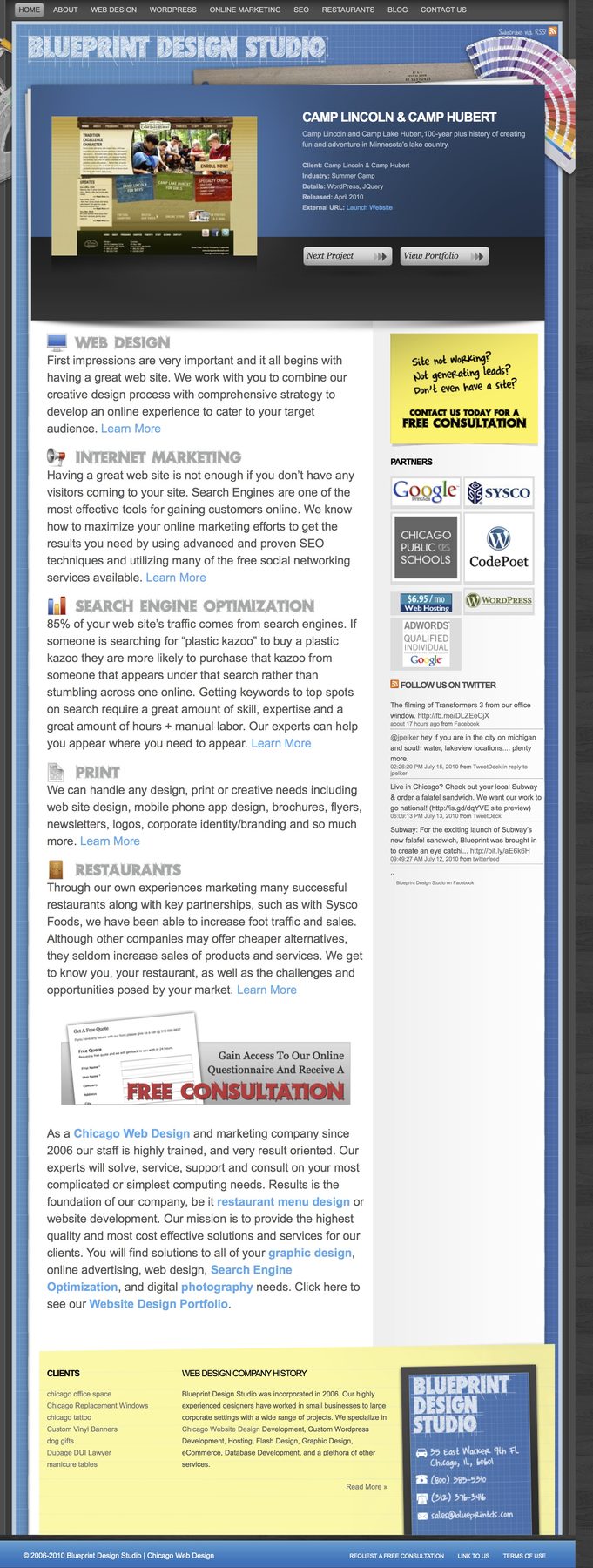 Archived Blueprint Design Studio website screenshot from 2011