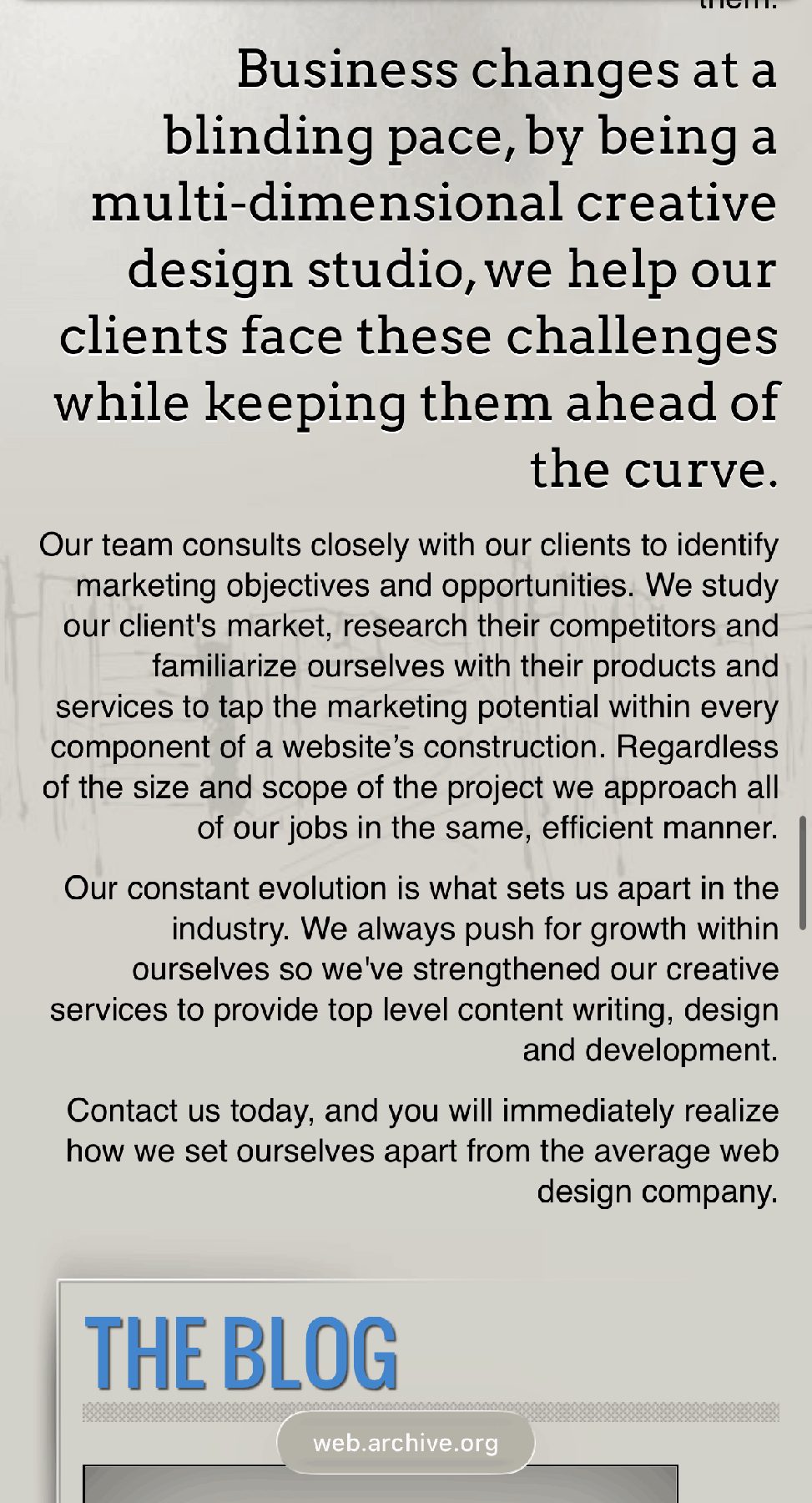 Archived Blueprint Design Studio services page