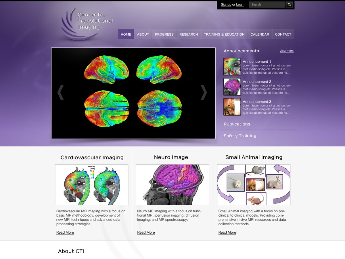 Northwestern University Center for Translational Imaging website design